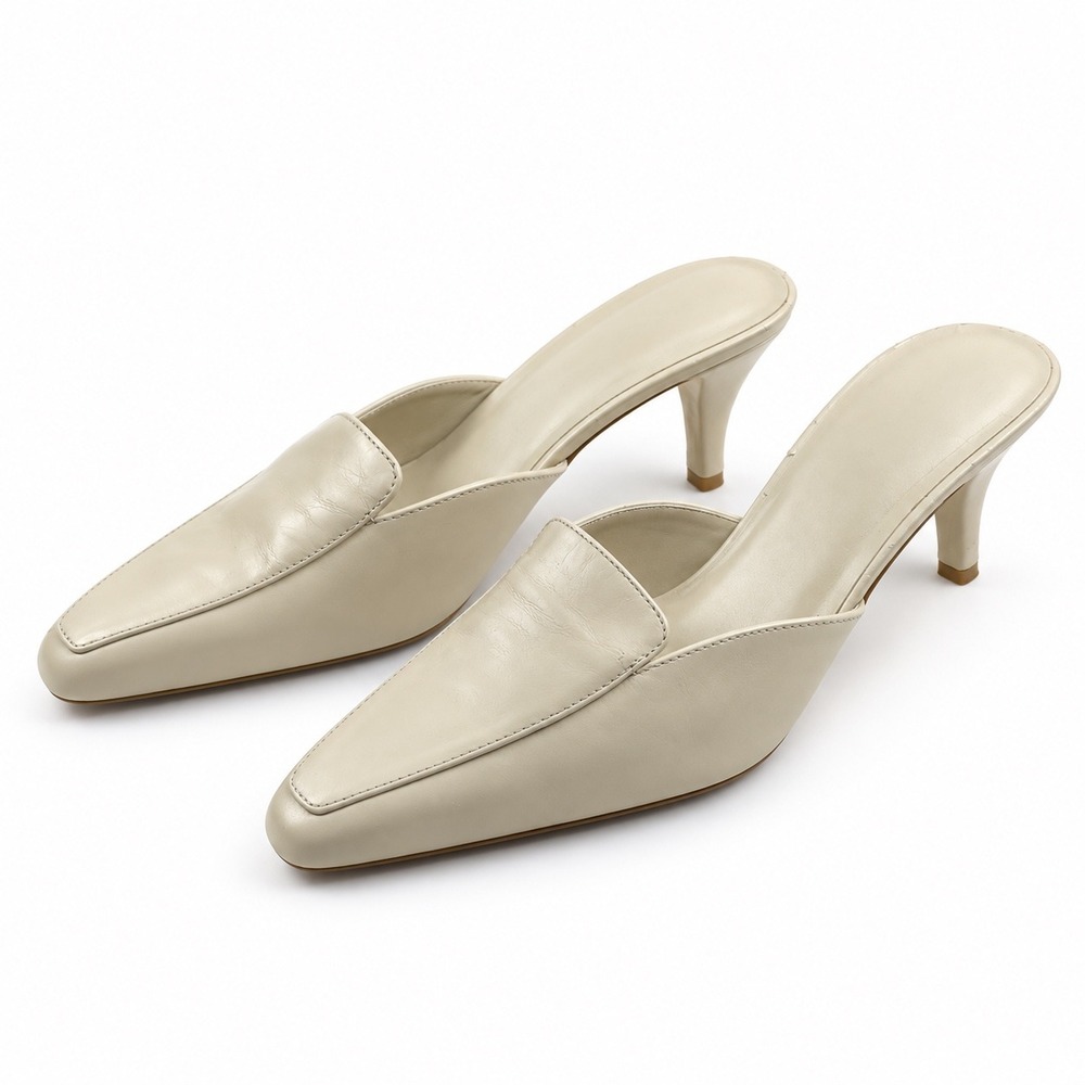 Bijou Vintage Y2K Cream Leather Kitten Heel Mules Women's Size 7M